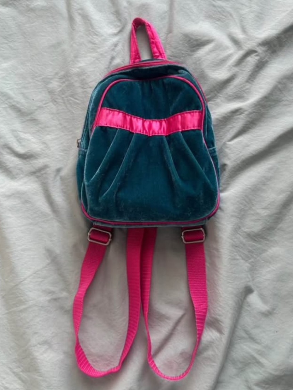 Vintage 90s Teal Velvet Mini Backpack Y2K Festival Bag Hot Pink Trim